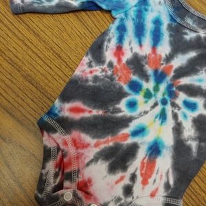 Handmade tie dye long sleeve onesie 3 month size red, white, blue, black